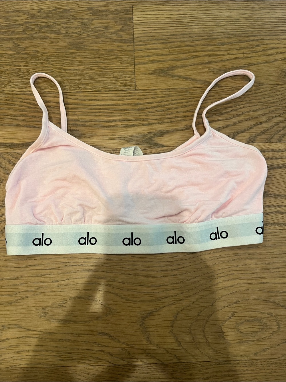ALO Yoga Light Pink Bralette with White Logo Elastic